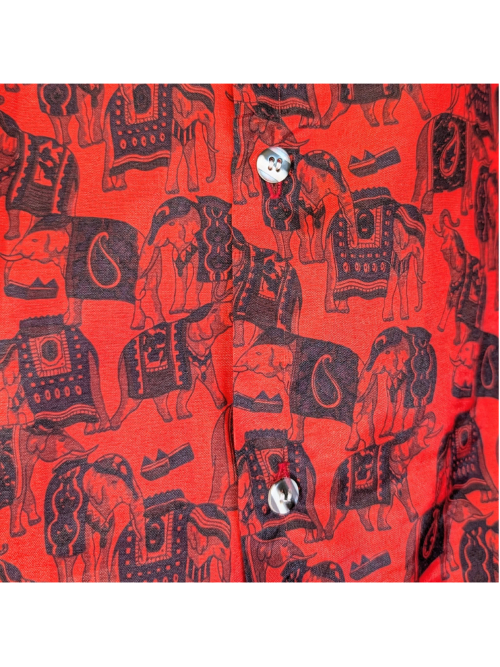 Thai Silk Elephant Print Shirt Mens XL Red Black Button Up Resort Festival - Picture 3 of 8